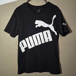 Puma Men's Over Sized White Logo  Graphic Short Sleeve T-Shirt Black Small